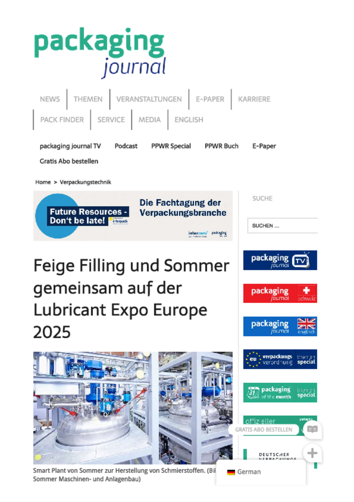 Feige Filling, Messe Lubricants